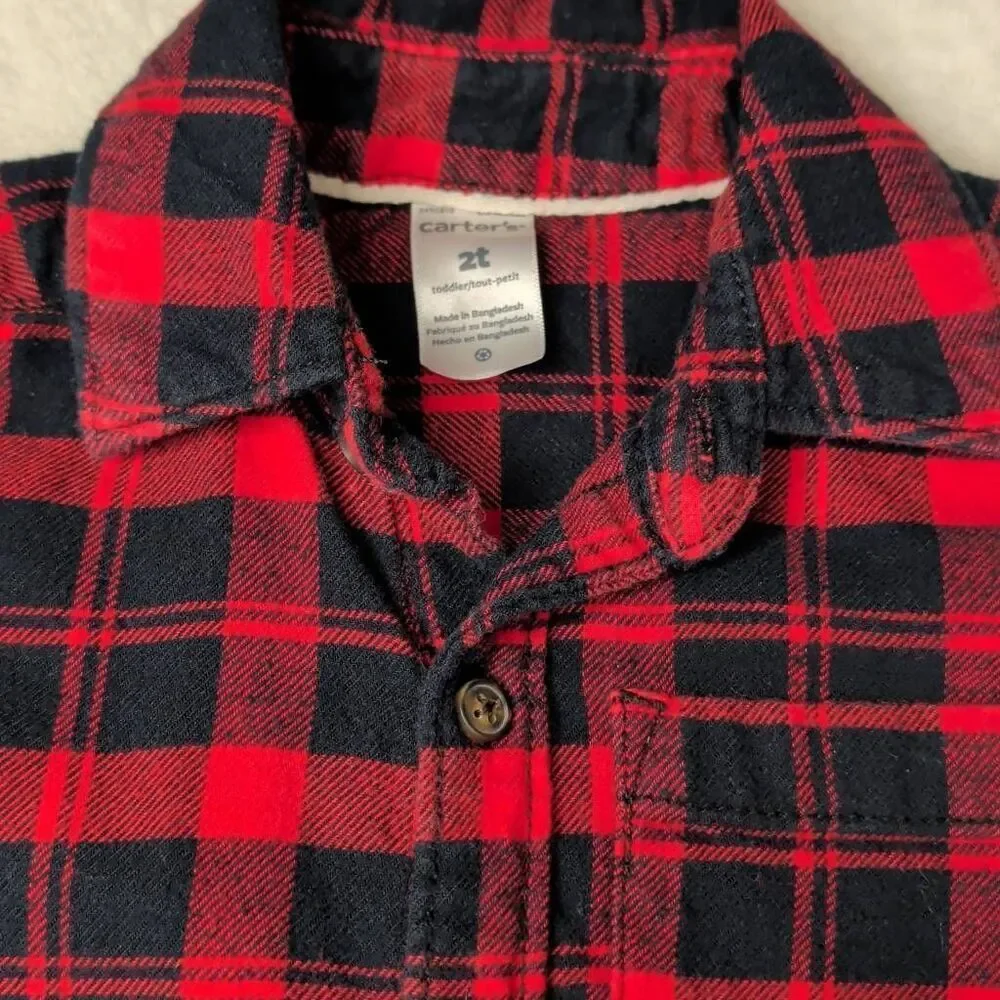 The Notorious B.I.G. upcycled red and black Carters Flannel shirt size 2t